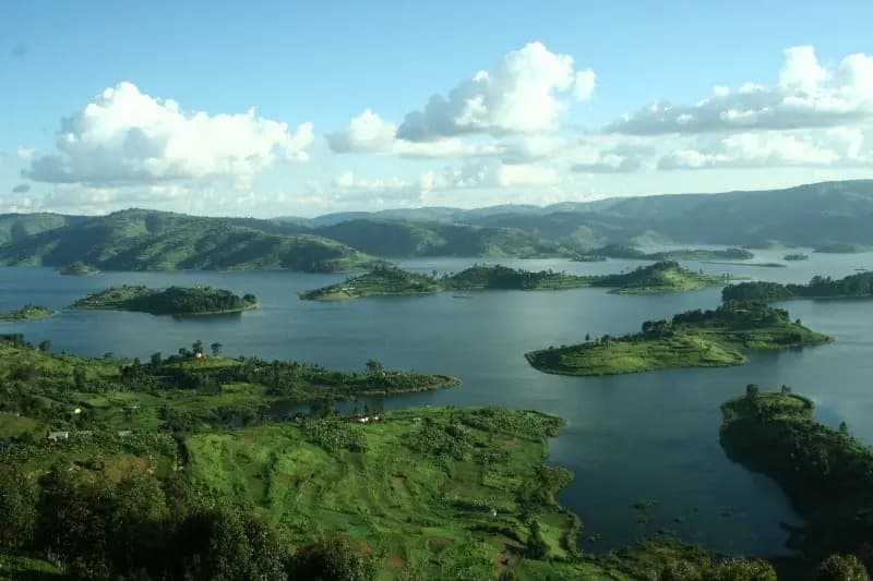 Lake Bunyonyi and its green islands in Uganda